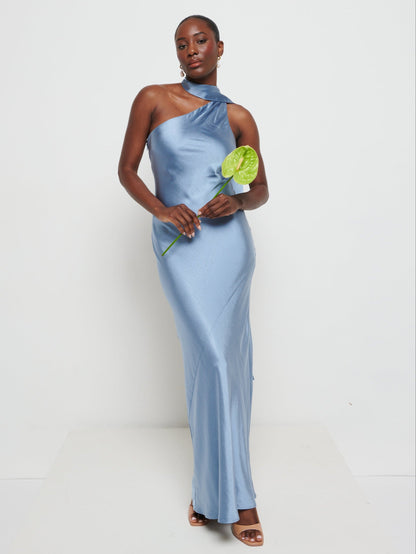 Sheree Scarf Maxi Bridesmaid Dress - Dusty Blue