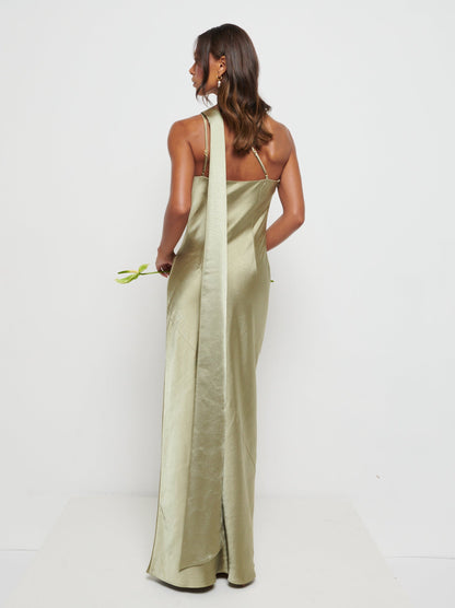 Sheree Scarf Maxi Bridesmaid Dress - Olive