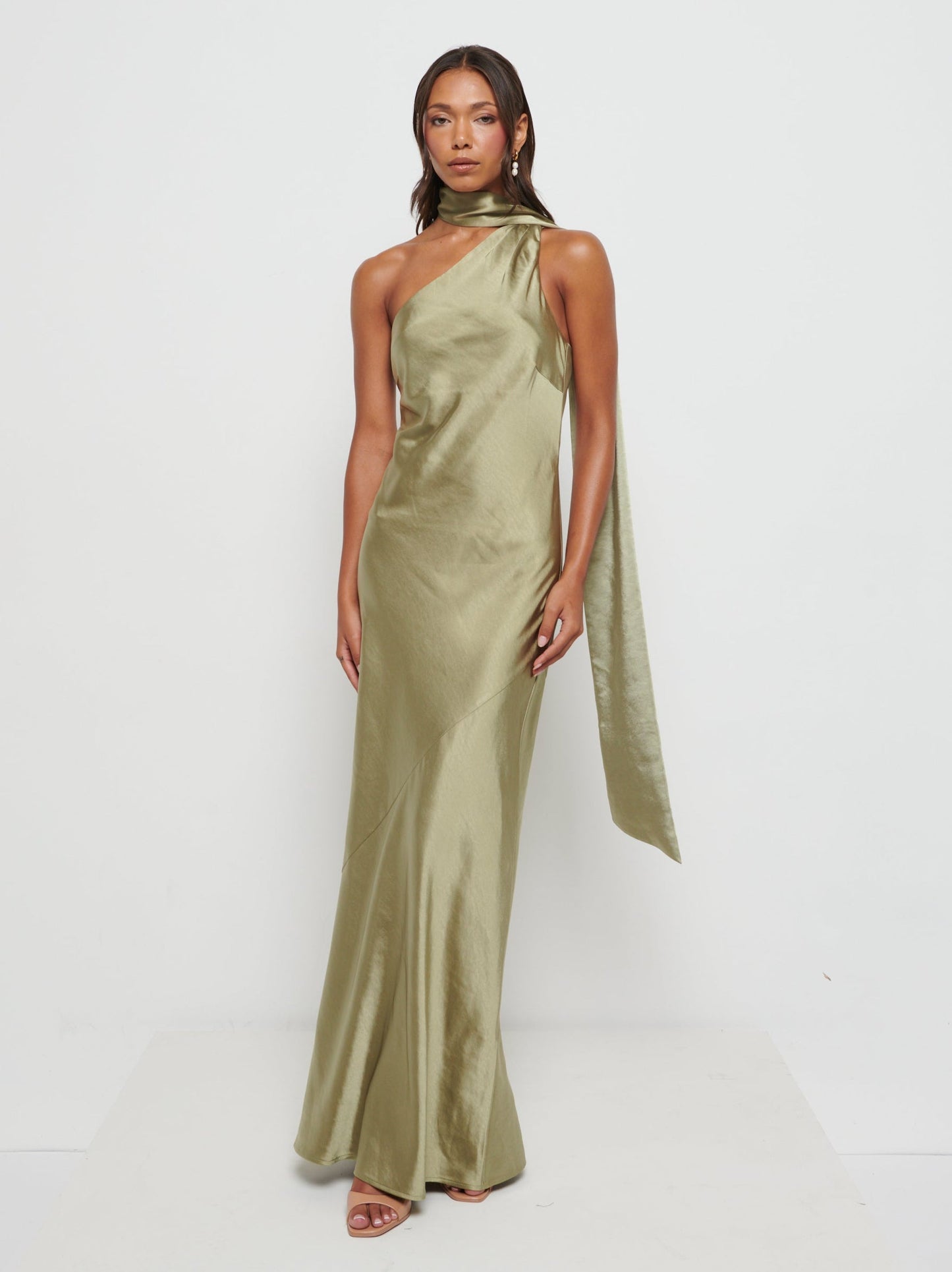 Sheree Scarf Maxi Bridesmaid Dress - Olive