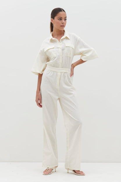 Shona Collared Jumpsuit - Stone