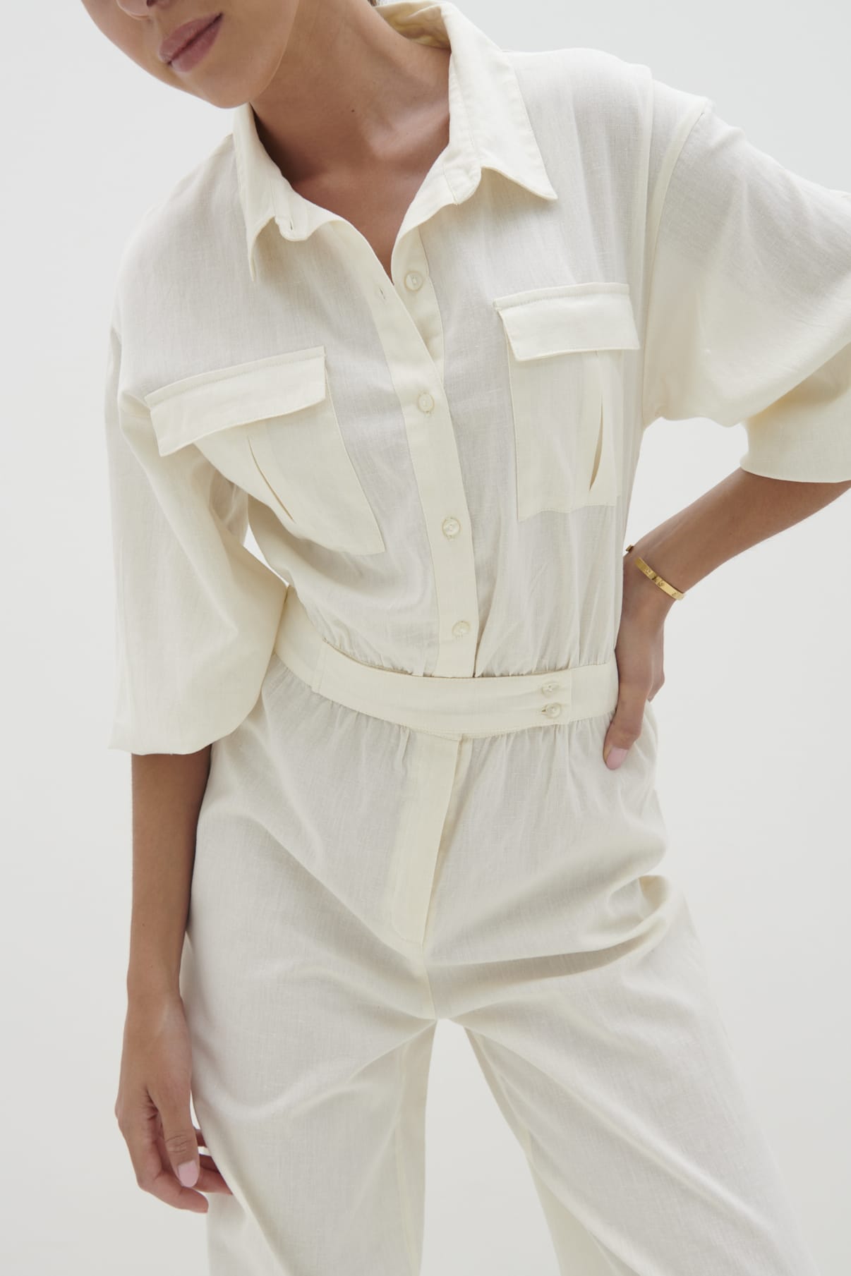 Shona Collared Jumpsuit - Stone