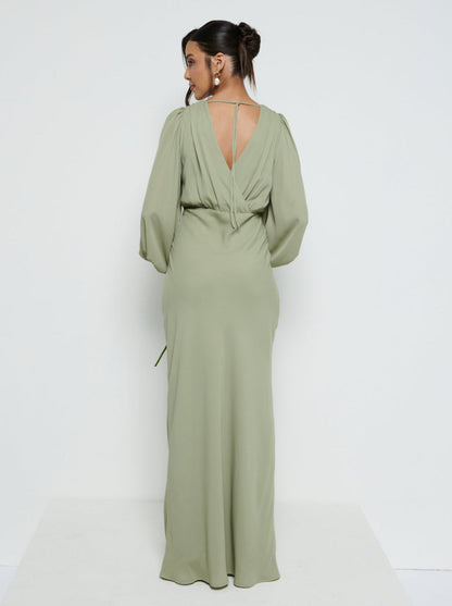 Sienna Long Sleeve Chiffon Bridesmaid Dress - Olive