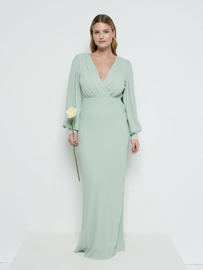 Sienna Long Sleeve Chiffon Bridesmaid Dress - Sage