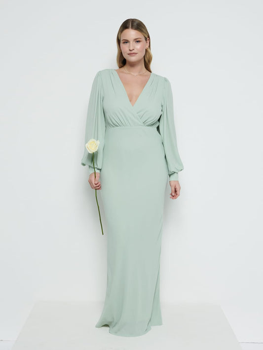 Sienna Long Sleeve Chiffon Bridesmaid Dress - Sage