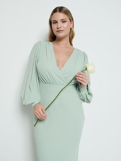 Sienna Long Sleeve Chiffon Bridesmaid Dress - Sage