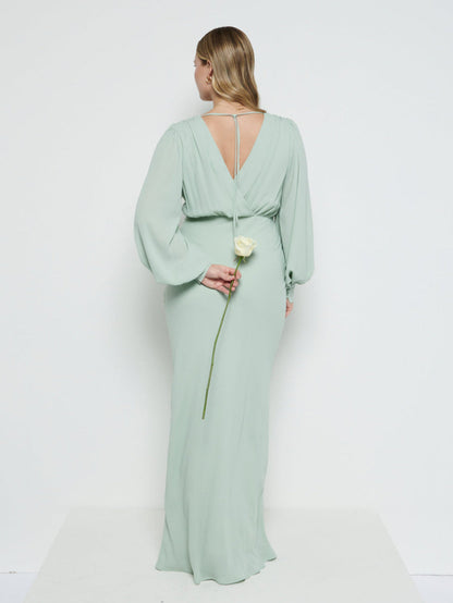 Sienna Long Sleeve Chiffon Bridesmaid Dress - Sage
