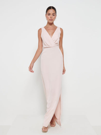 Silva Wrap Maxi Bridesmaid Dress - Blush