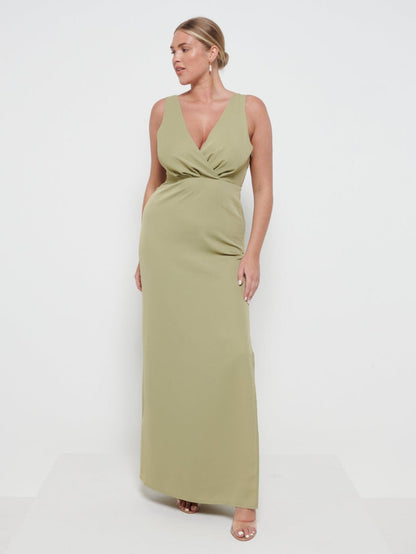 Silva Wrap Maxi Bridesmaid Dress - Olive