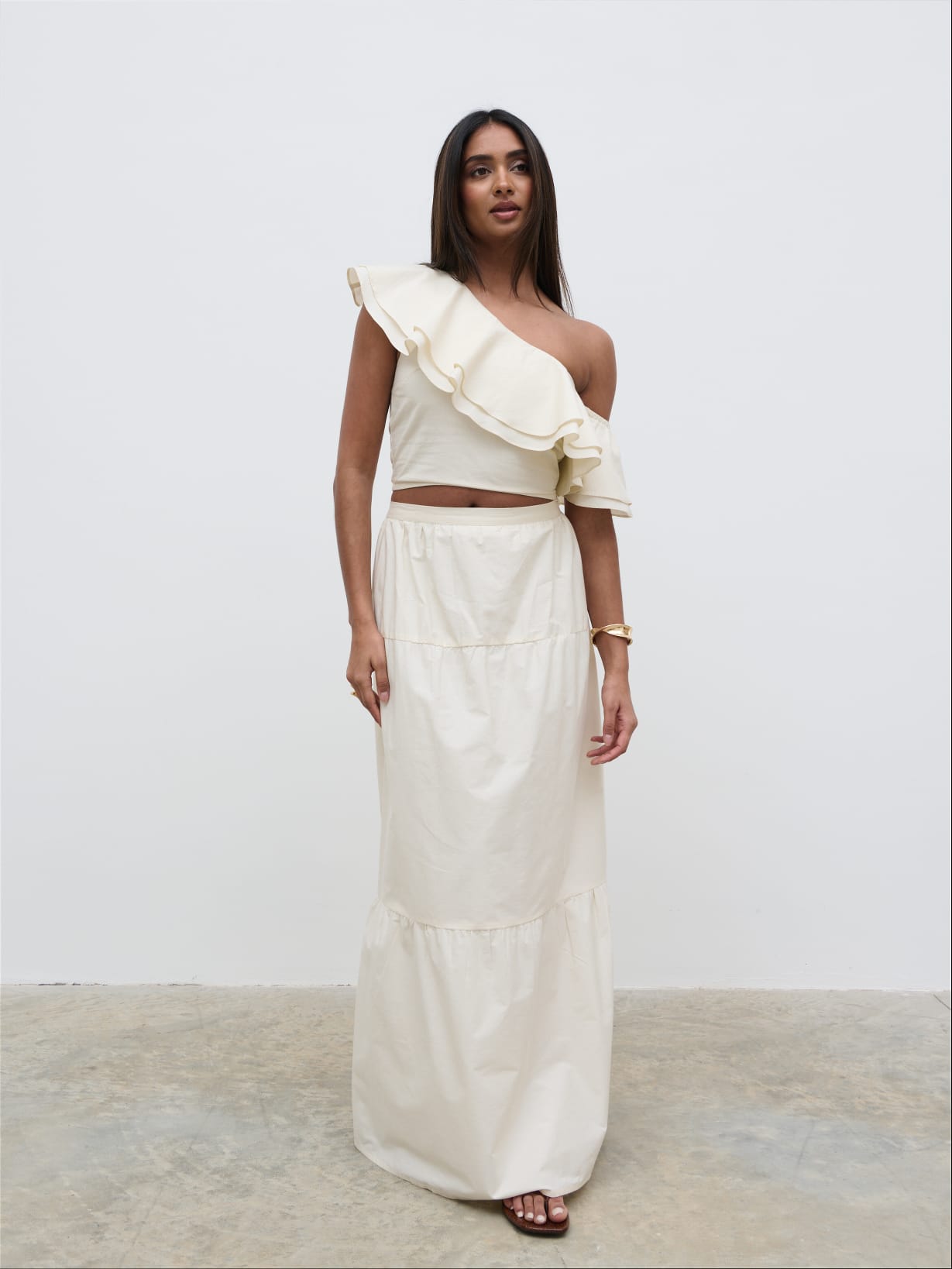 Sol Ruffle Cropped Top - Natural