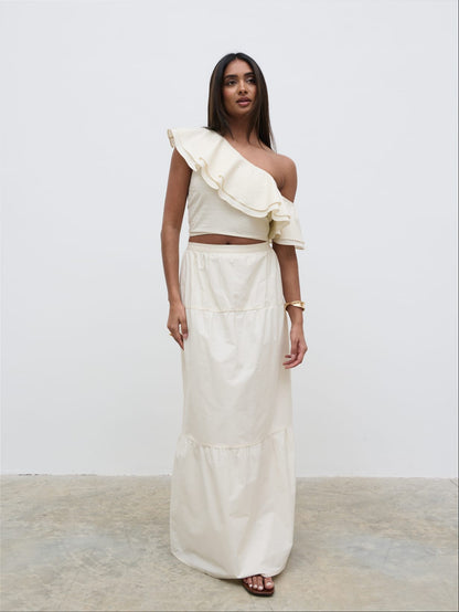 Sol Ruffle Cropped Top - Natural