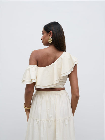 Sol Ruffle Cropped Top - Natural