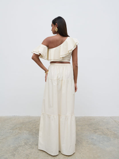 Sol Ruffle Cropped Top - Natural