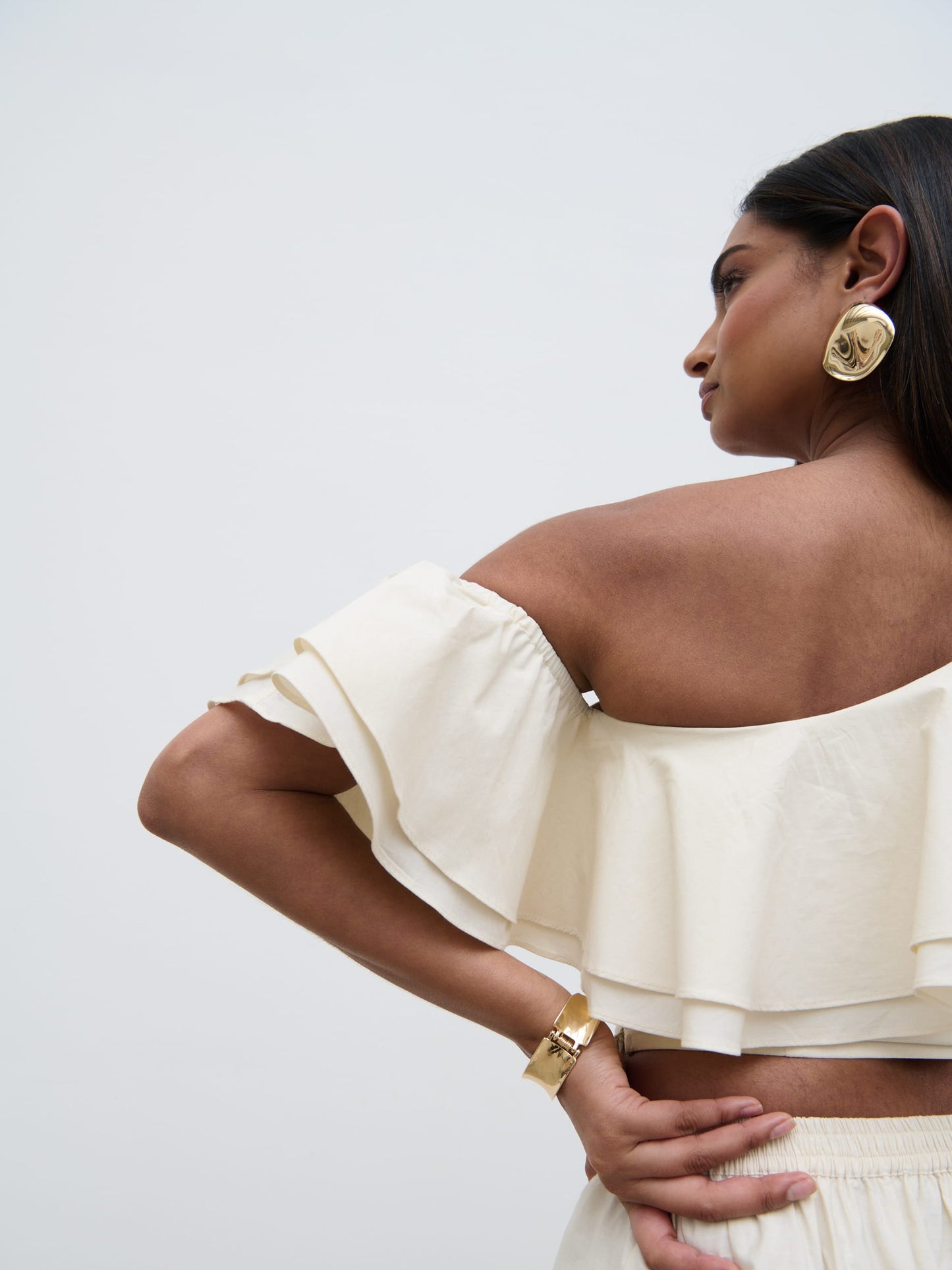 Sol Ruffle Cropped Top - Natural