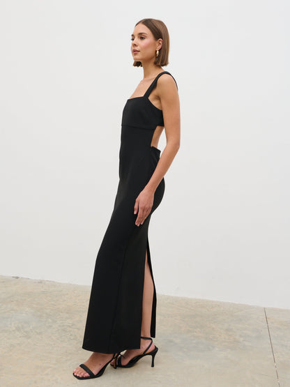 Sorel Square Neck Crepe Maxi Dress - Black
