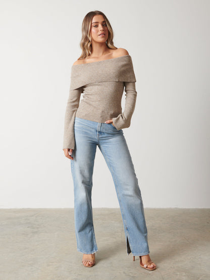 Soreya Bardot Knit Top - Beige