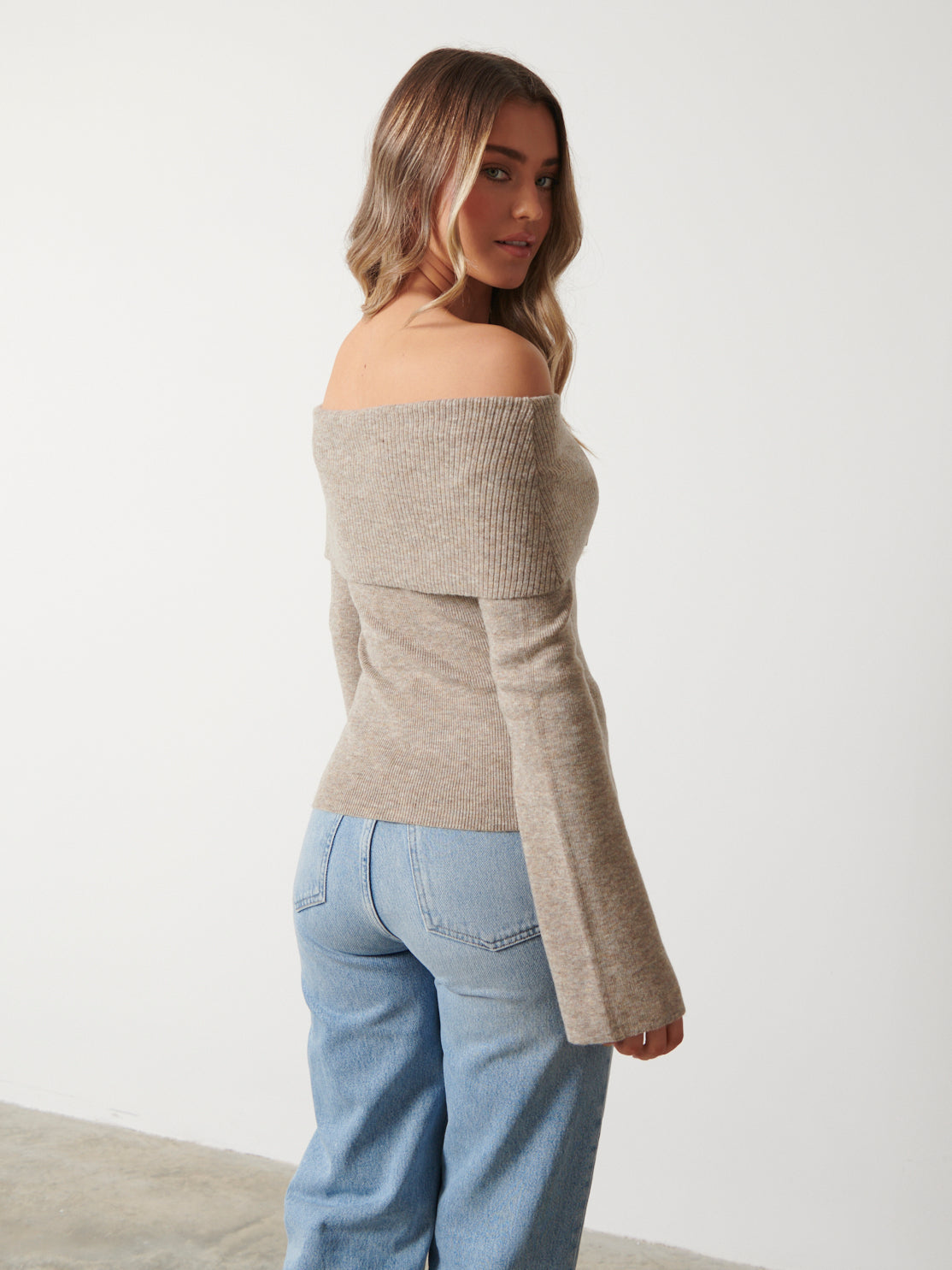 Soreya Bardot Knit Top - Beige