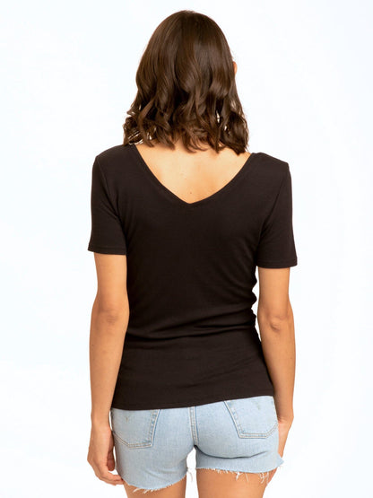 Darina Feather Rib Double V-Neck Top