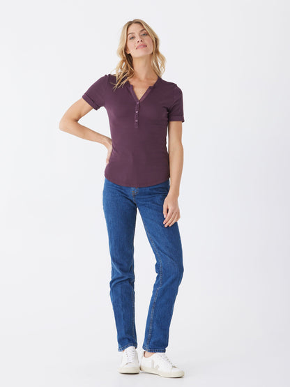 Akia Feather Rib Henley Tee