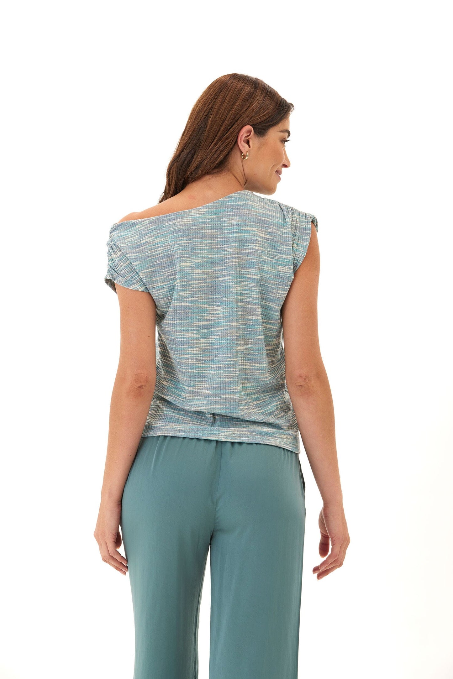 Leoni Off-Shoulder Marble Rib Top