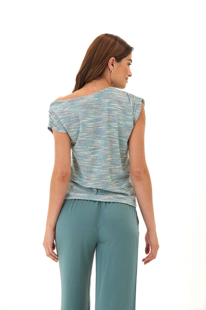 Leoni Off-Shoulder Marble Rib Top