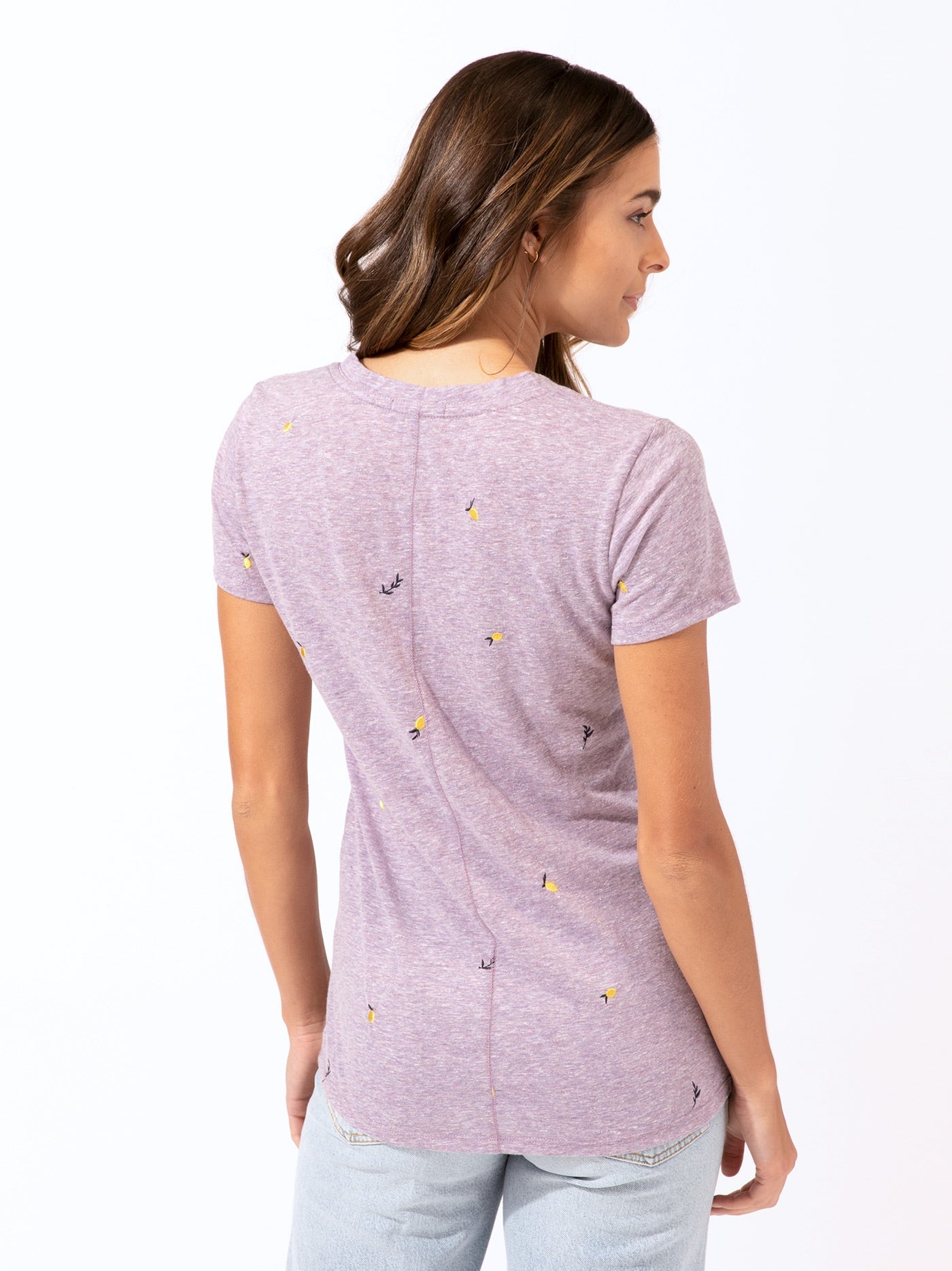 Lemon Embroidery V-Neck Tee