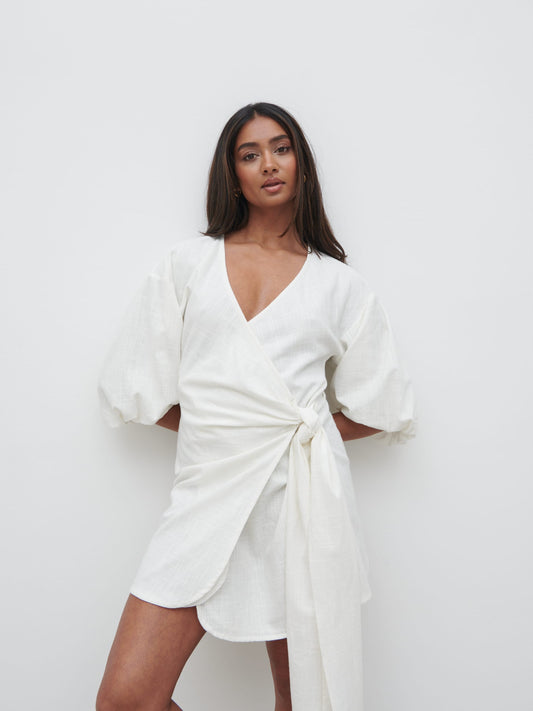 Tamara Wrap Mini Dress - Cream