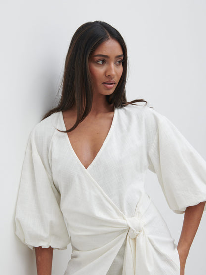 Tamara Wrap Mini Dress - Cream