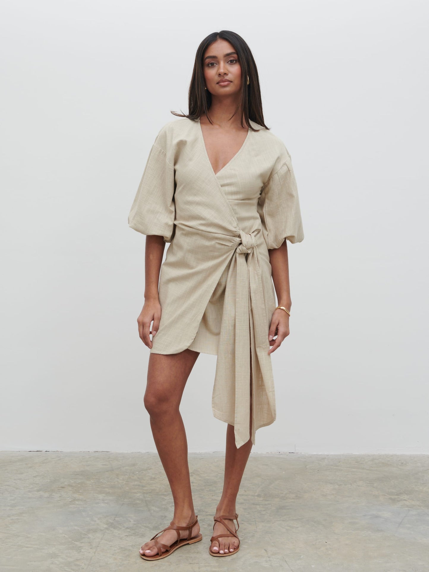 Tamara Wrap Mini Dress - Natural