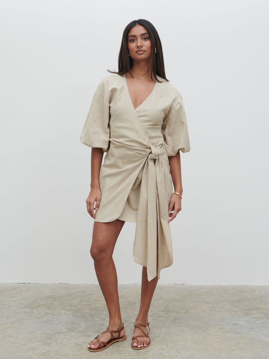 Tamara Wrap Mini Dress - Natural