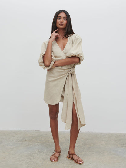 Tamara Wrap Mini Dress - Natural