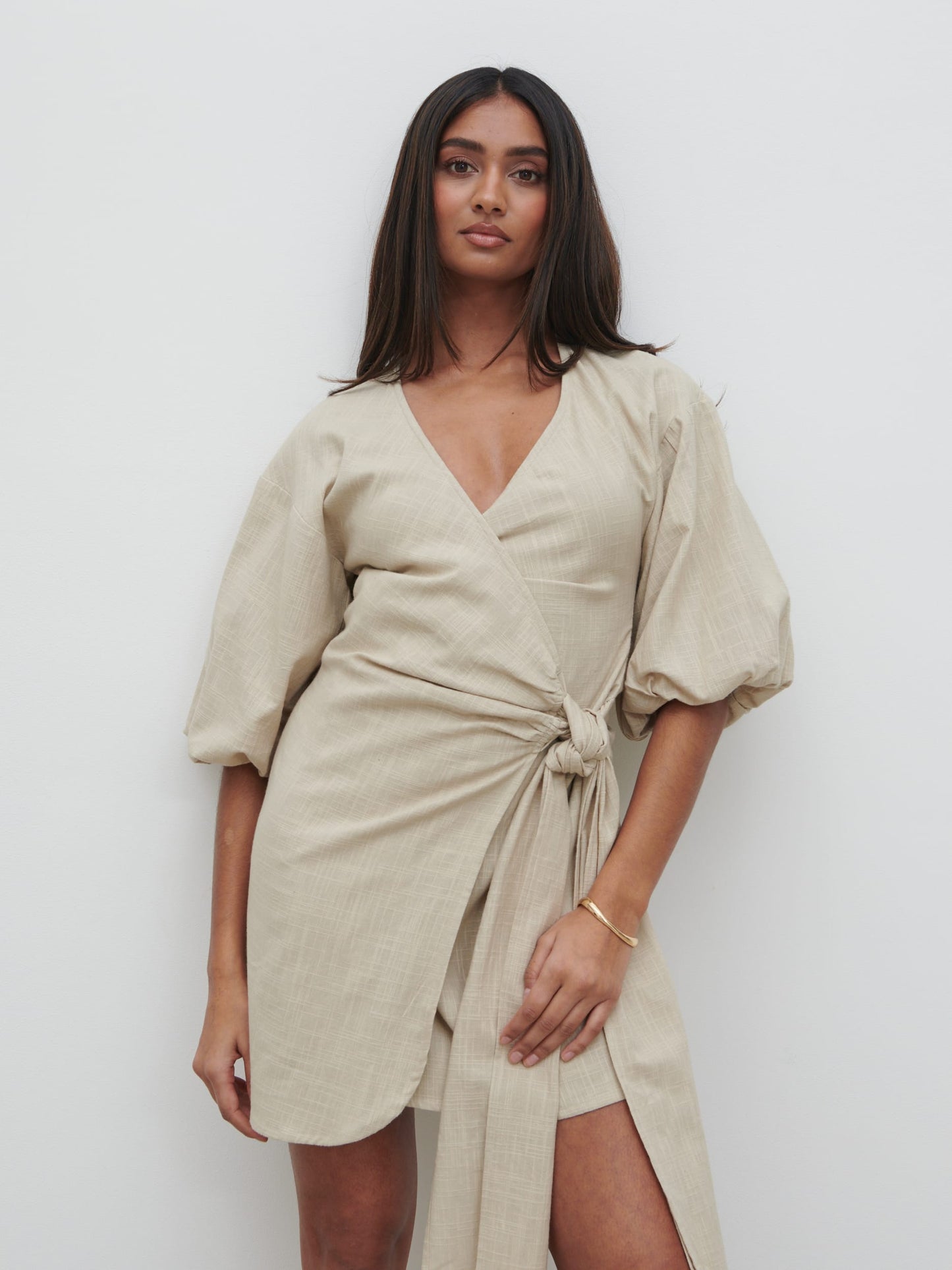 Tamara Wrap Mini Dress - Natural