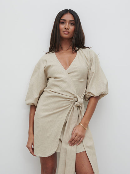 Tamara Wrap Mini Dress - Natural