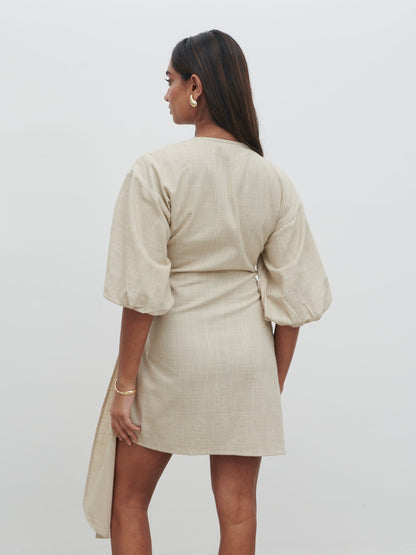 Tamara Wrap Mini Dress - Natural