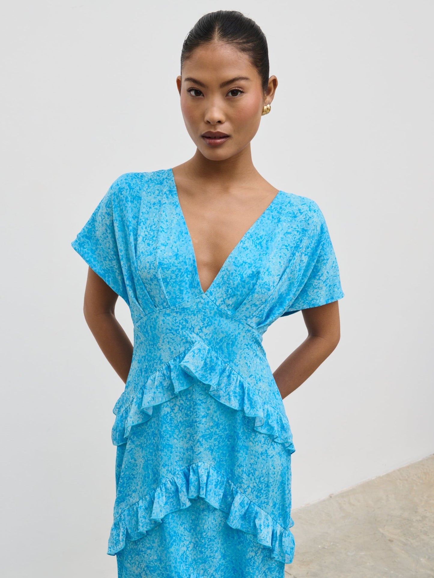 Tamsin Ruffle Chiffon Dress - Blue Multi Abstract Print