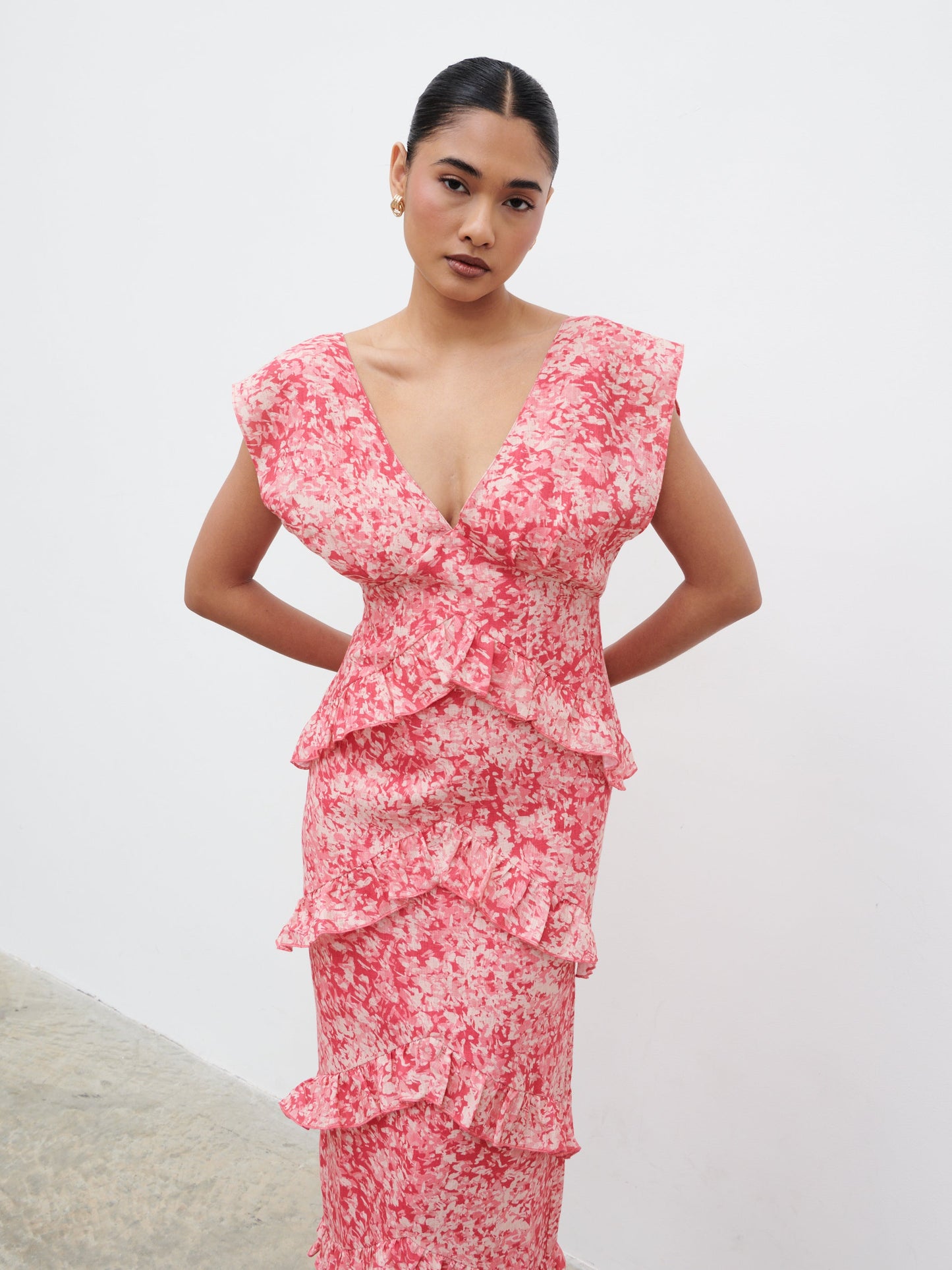 Tamsin Ruffle Maxi Dress - Pink Multi Abstract Print