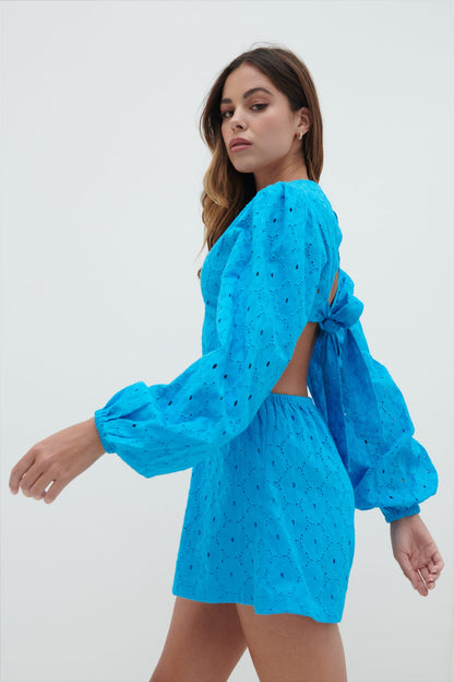 Tara Broderie Playsuit - Santorini Blue