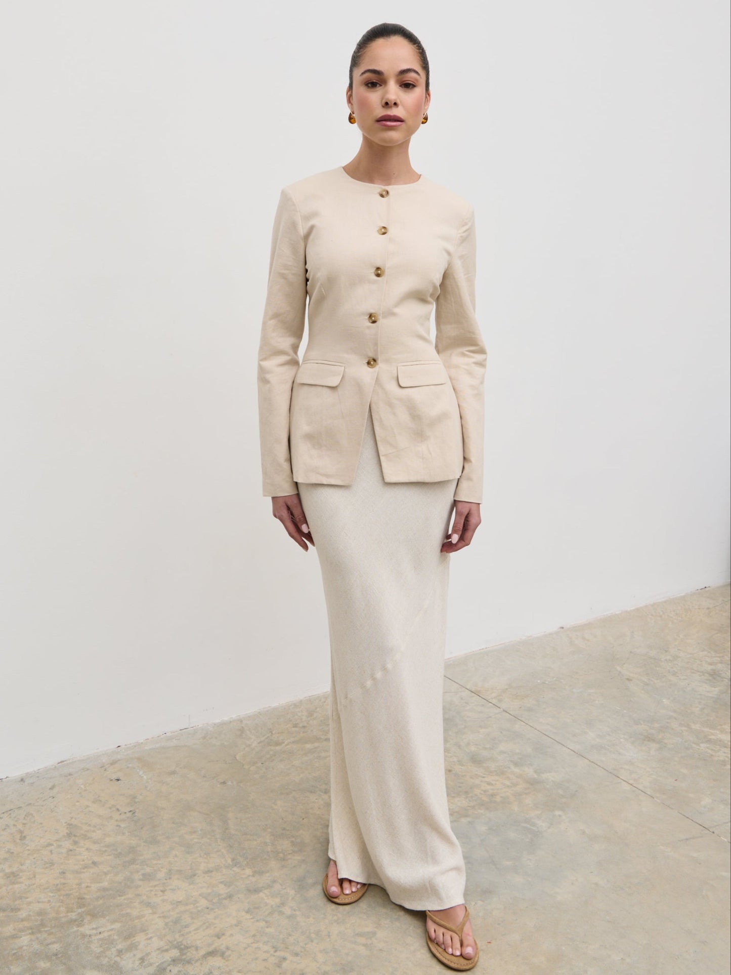 Tarryn Crew Neck Linen Jacket - Natural