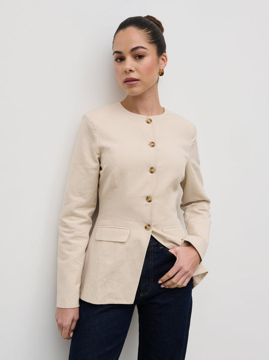 Tarryn Crew Neck Linen Jacket - Natural