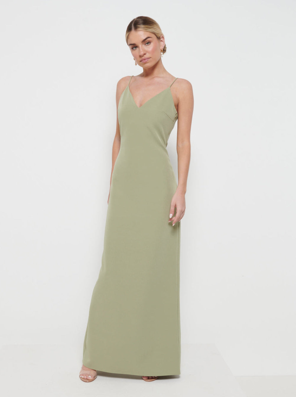Tillie V-Neck Maxi Bridesmaid Dress - Olive