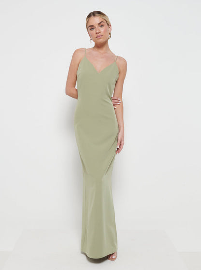 Tillie V-Neck Maxi Bridesmaid Dress - Olive