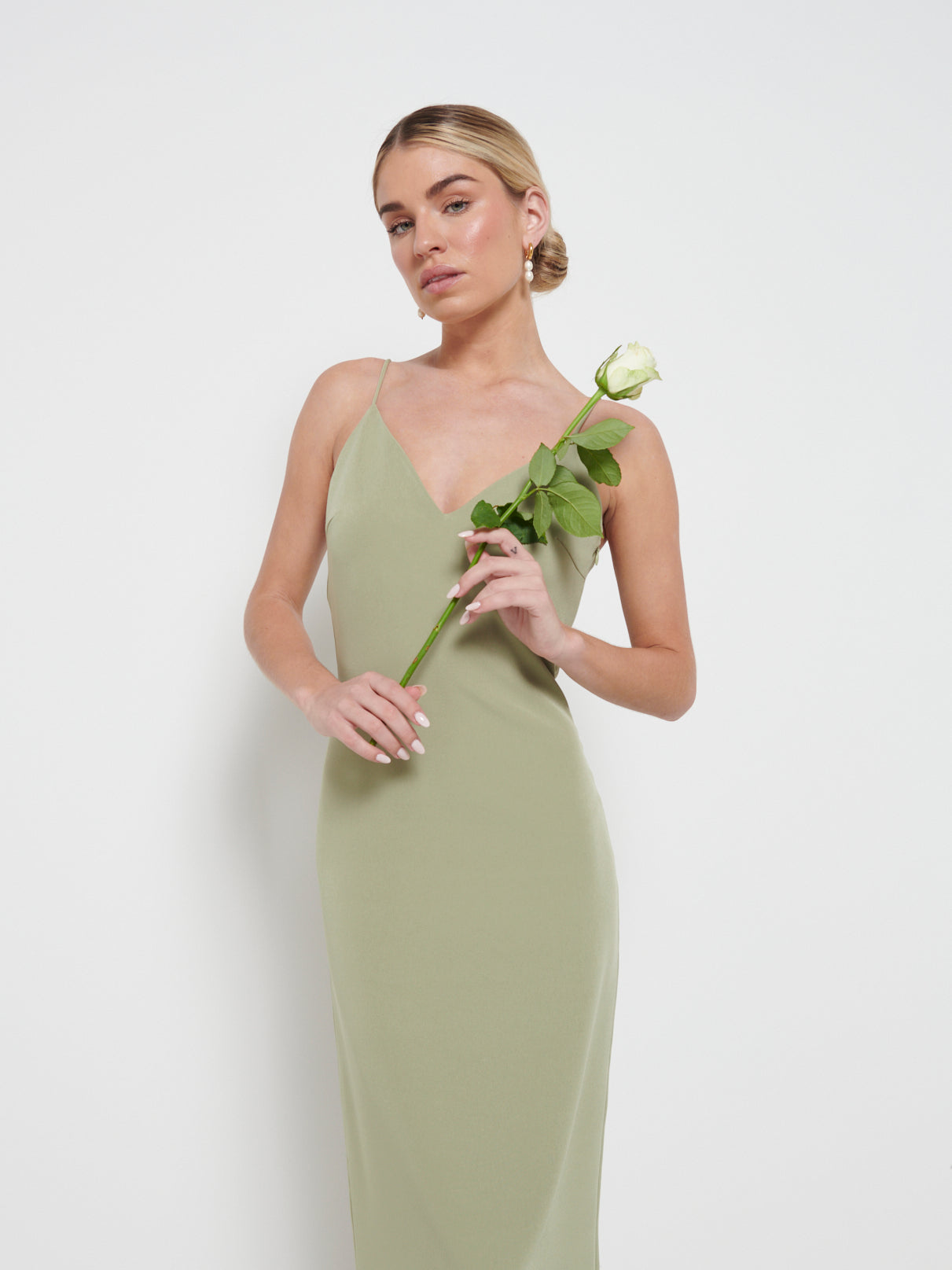 Tillie V-Neck Maxi Bridesmaid Dress - Olive