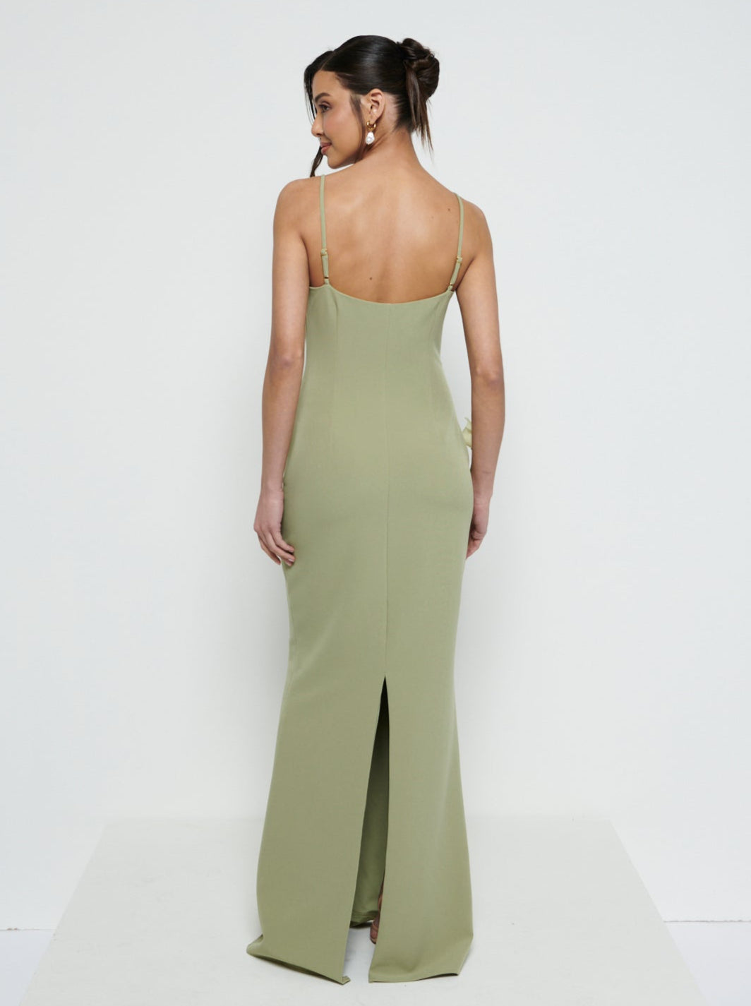 Tillie V-Neck Crepe Maxi Bridesmaid Dress - Olive