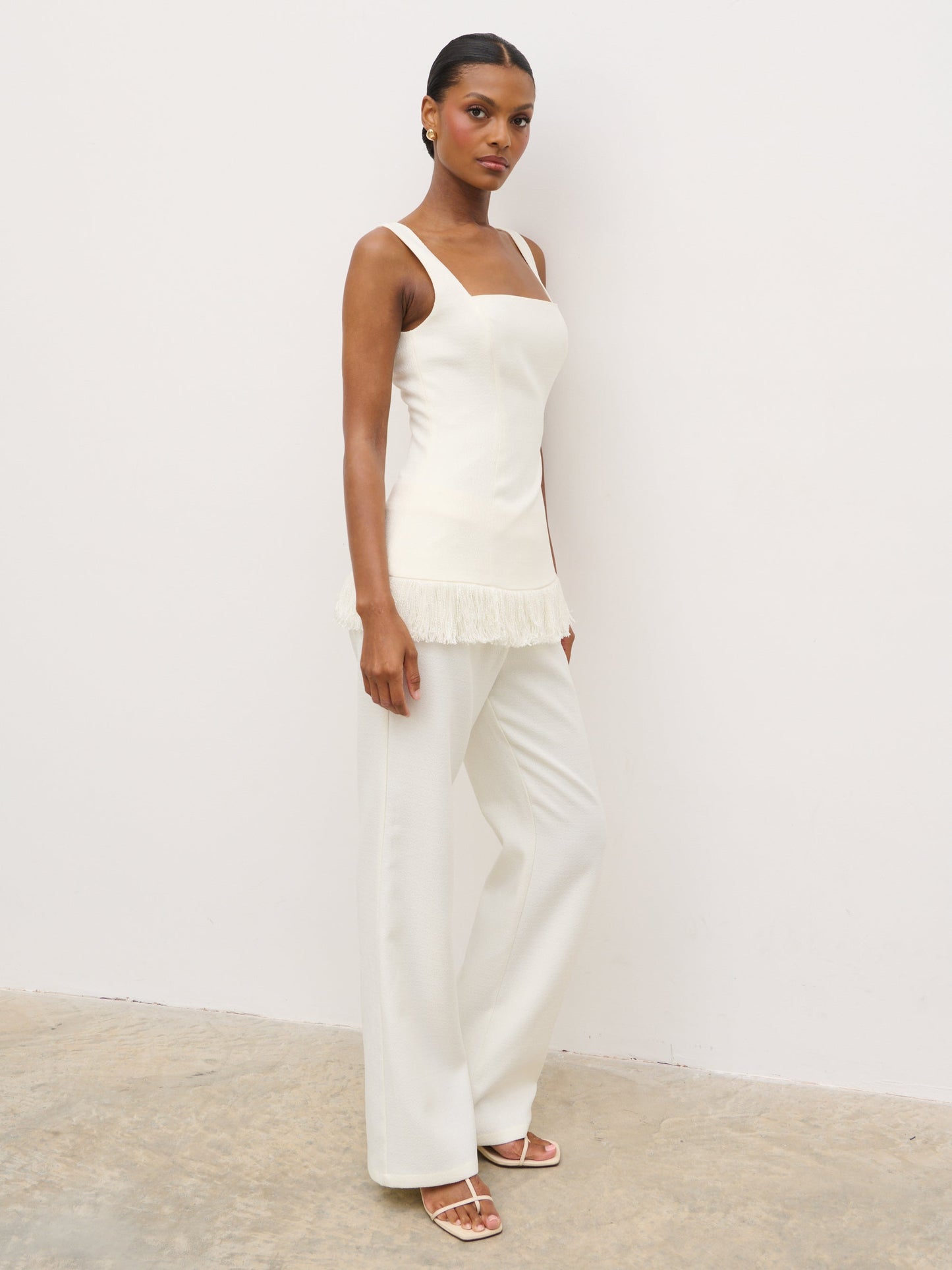 Verona Fringed Tweed Top - Cream