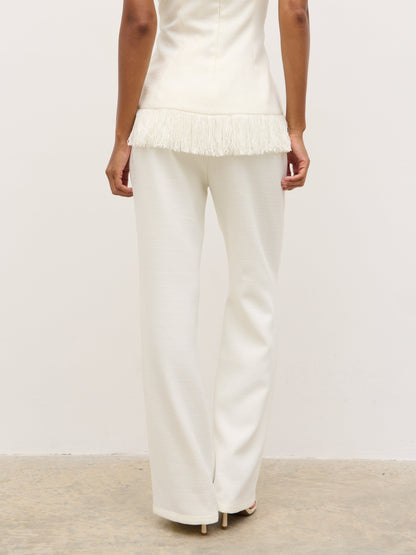 Verona Tweed Straight Leg Trousers - Cream