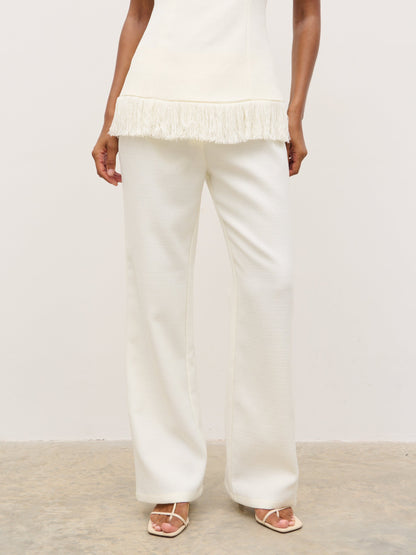 Verona Tweed Straight Leg Trousers - Cream