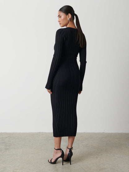 Vinnie Wrap Tie Midaxi Dress - Black