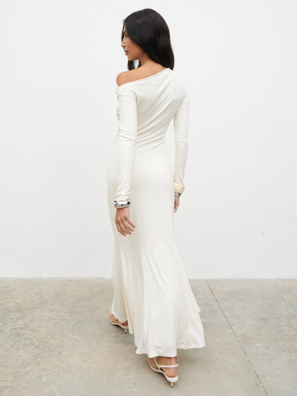 Yarelia Ruched Trim Jersey Maxi Dress - Cream
