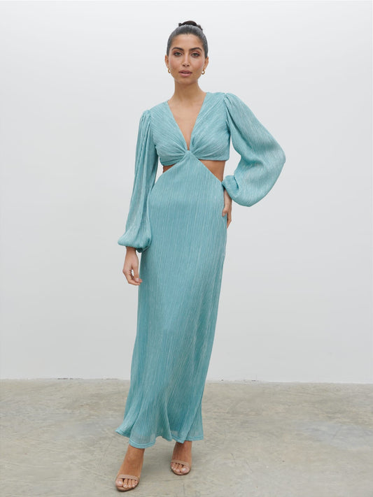 Zaya Plisse Metallic Maxi Dress - Blue