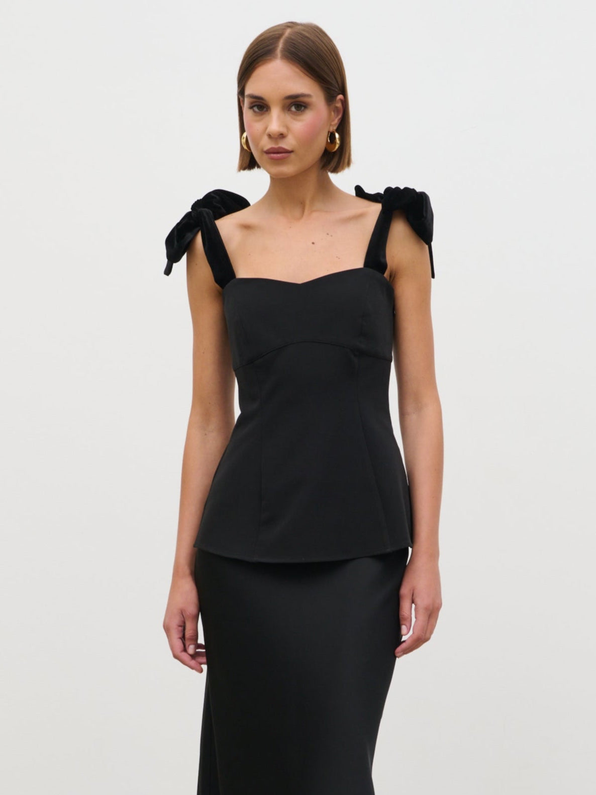Zienna Velvet Bow Corset Top - Black