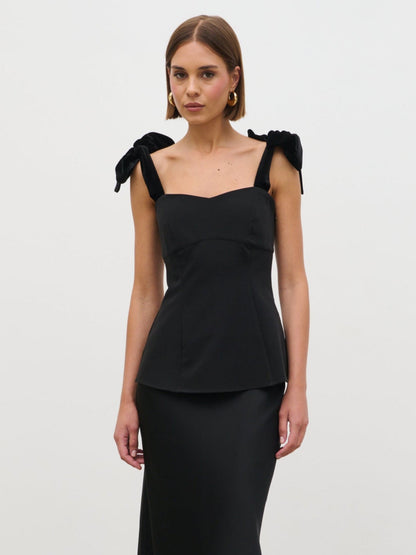 Zienna Velvet Bow Corset Top - Black